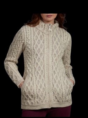 Ecru  Irish Knit Traditional Zip Cardigan In Merino Wool 🦙🦙